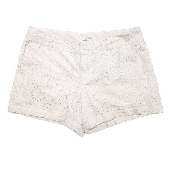 LOFT Pants - Ann Taylor Loft White Eyelet Lace Shorts Side Pockets Cotton Women's Size 4